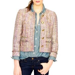 J.Crew Sz S Confetti Tweed Blazer Jacket Pink Green Bracelet Sleeves Classic